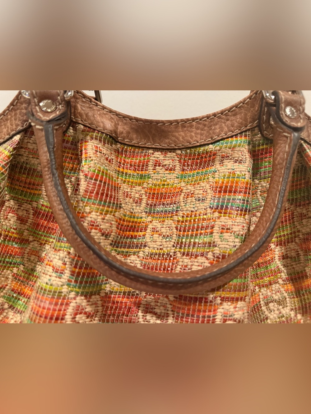 Gucci Monogram Sunset Raffia Medium Sukey Tote Bag Brown Multi NWOT - Picture 2 of 14